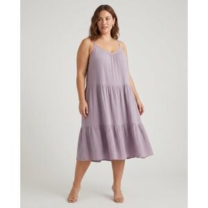 H&M Gauzy Tiered Midi Dress Womens Lavender XL Purple Cotton Boho Beachy